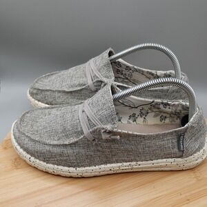 Hey Dude Shoes 9 Wendy L Linen Iron Grey Slip On Casual Comfort Flaw